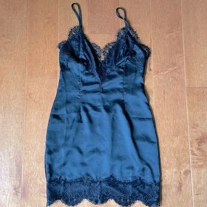 PrettyLittleThing black lace slip dress